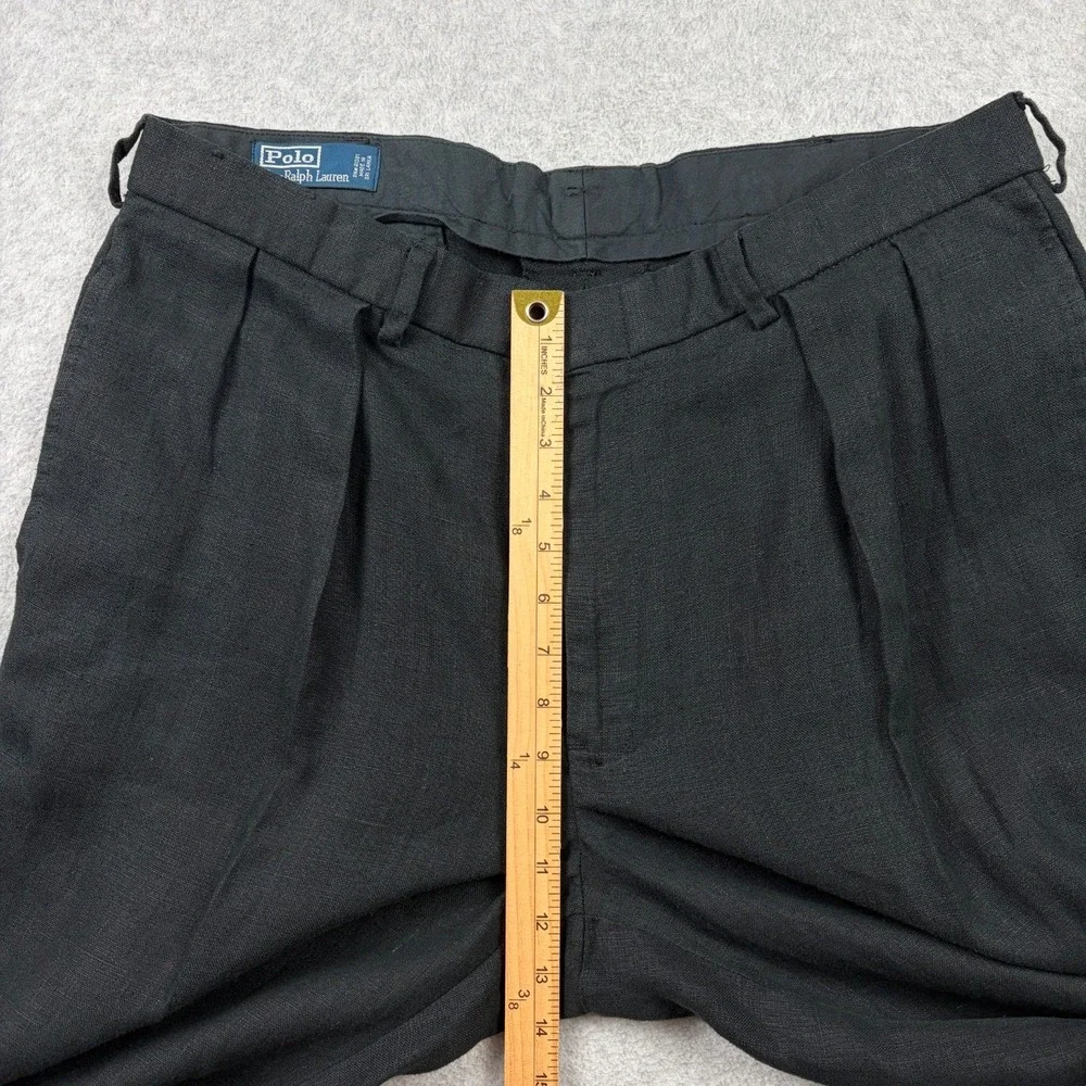 Polo Ralph Lauren Pants Mens 36x34 Black 100% Linen Pleated Cuffed High Rise Vtg